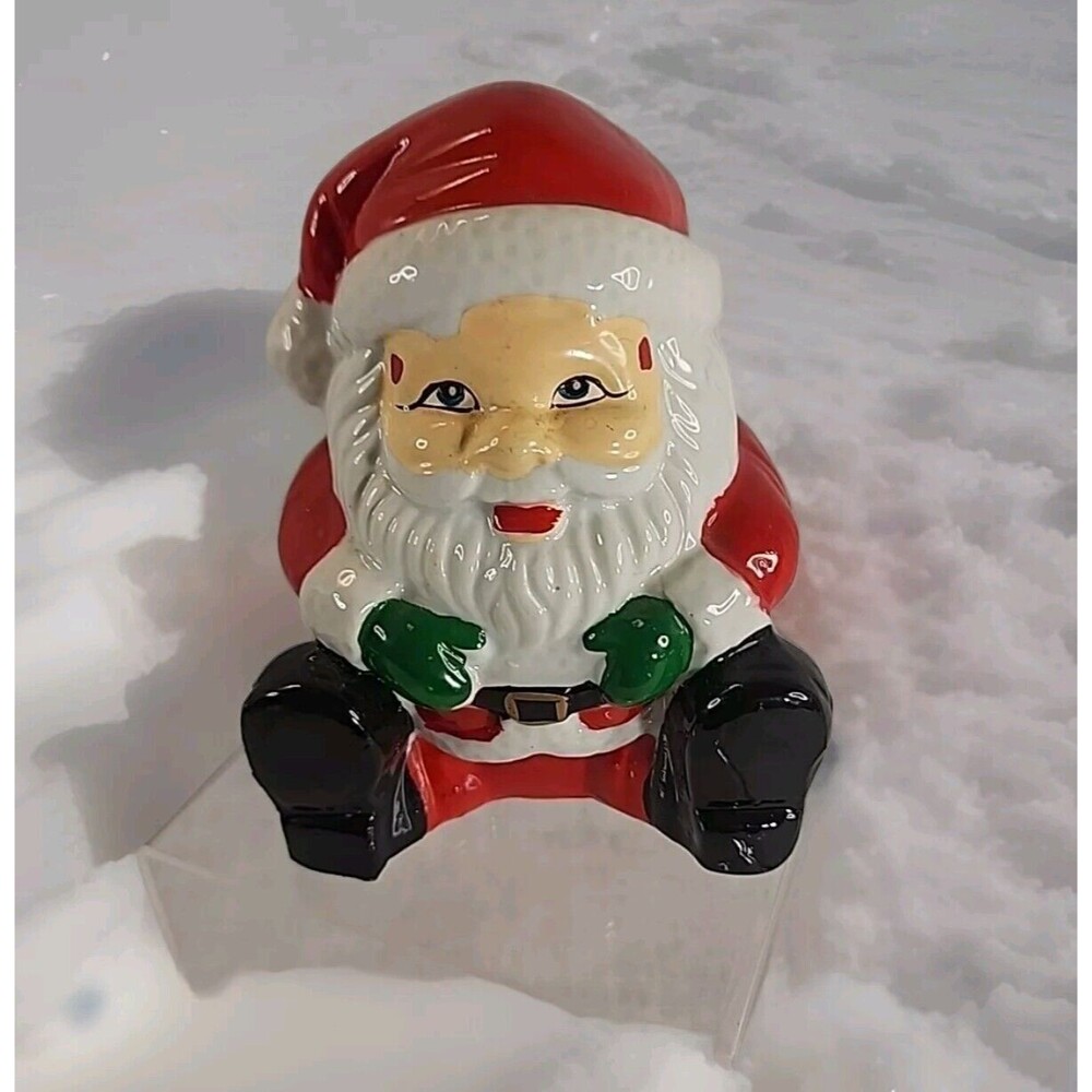 Vintage Santa Claus Piggy Bank Handpainted Traditional Seated w Stopper Plug 5"